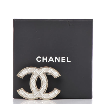 Chanel Metal Quilted CC Brooch Silver Gold 5 of 5
