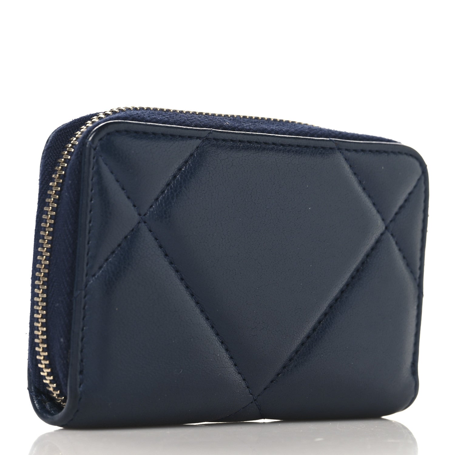 Chanel Lambskin Quilted Chanel 19 Zip Around Coin Purse Wallet Navy 3 of 8