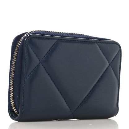 Chanel Lambskin Quilted Chanel 19 Zip Around Coin Purse Wallet Navy 3 of 8