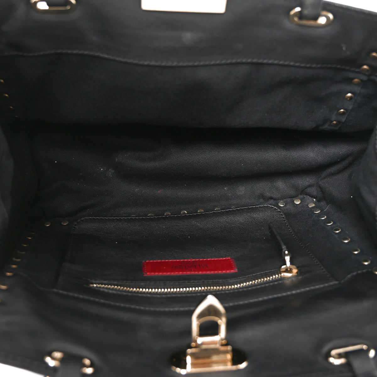 Vitello Small Rockstud Double Handle Tote Black