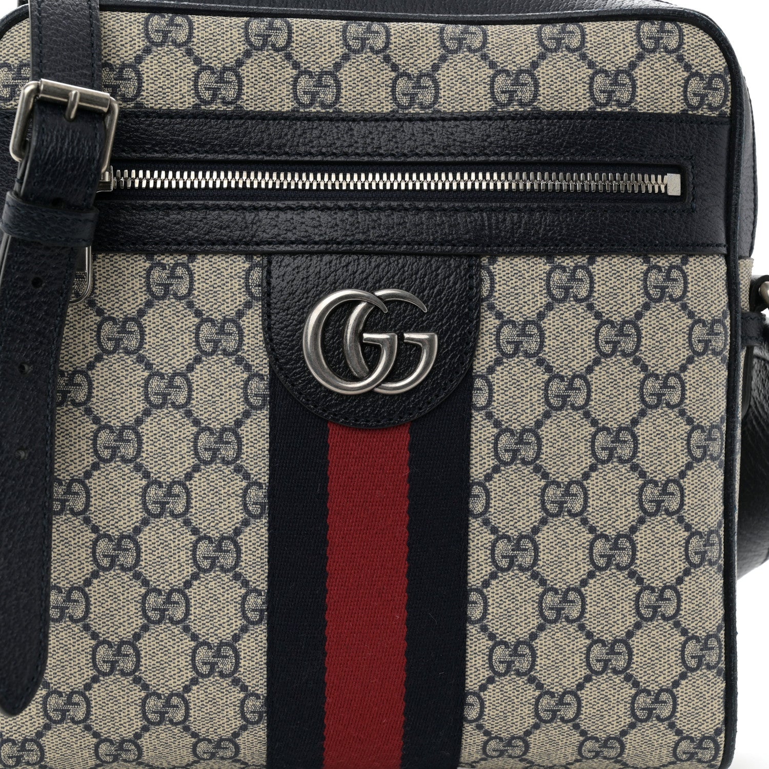 Gucci GG Supreme Monogram Textured Dollar Calfskin Web Small Ophidia Messenger Bag Beige Blue 8 of 10