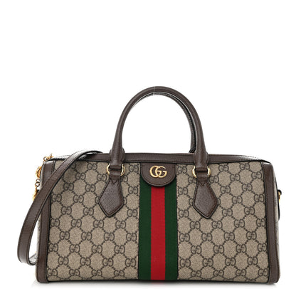 Gucci GG Supreme Monogram Textured Dollar Calfskin Web Medium Ophidia Boston Beige Ebony New Acero 1 of 12