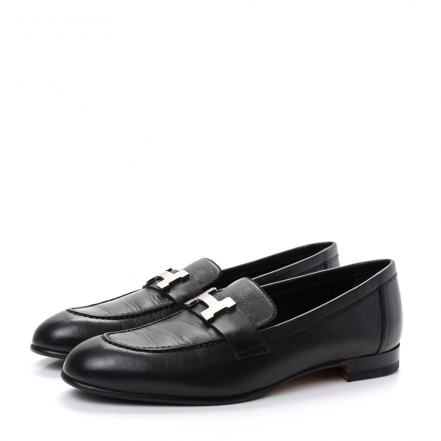 Hermes Goatskin Womens Paris Loafers 37.5 Black 3 of 10