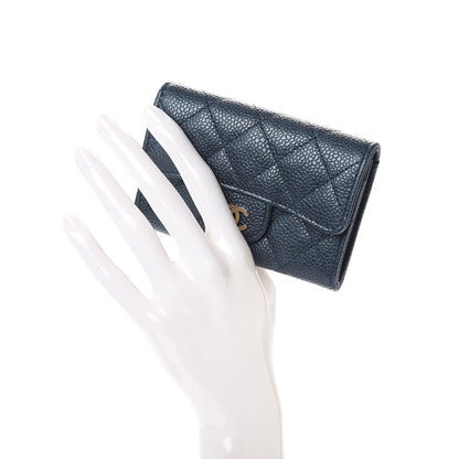 Chanel Caviar Quilted Card Holder Wallet Dark Blue 2 of 9