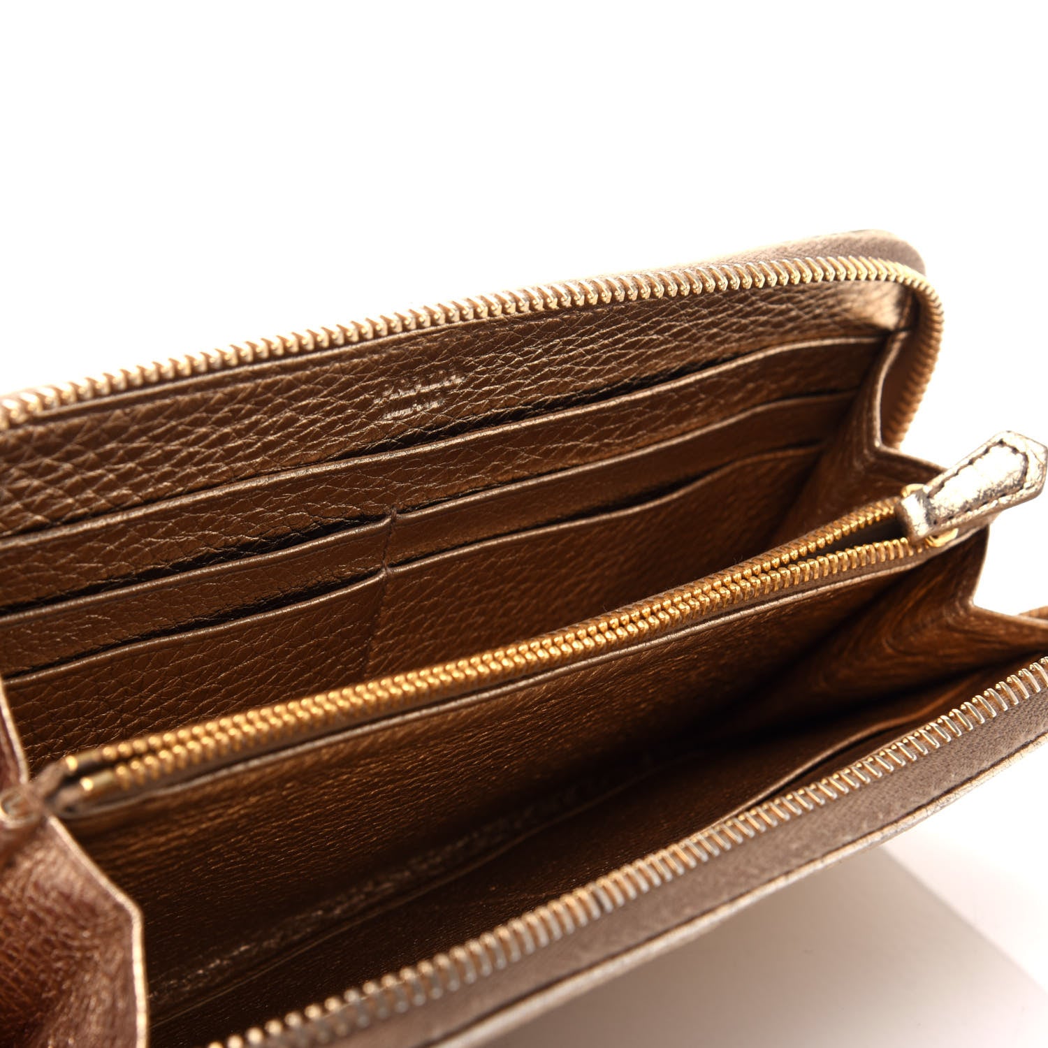 Prada Metallic Vitello Daino Zip Around Wallet Gold 5 of 9