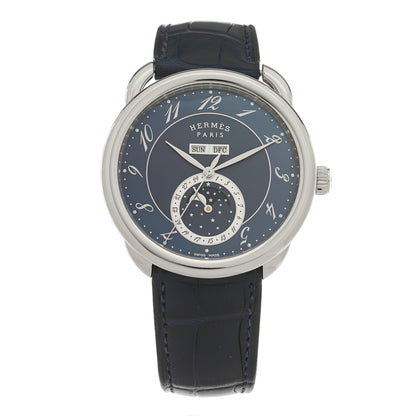 Hermes Stainless Steel Alligator 43mm Arceau Grande Lune Automatic Watch Bleu Abysse 1 of 5