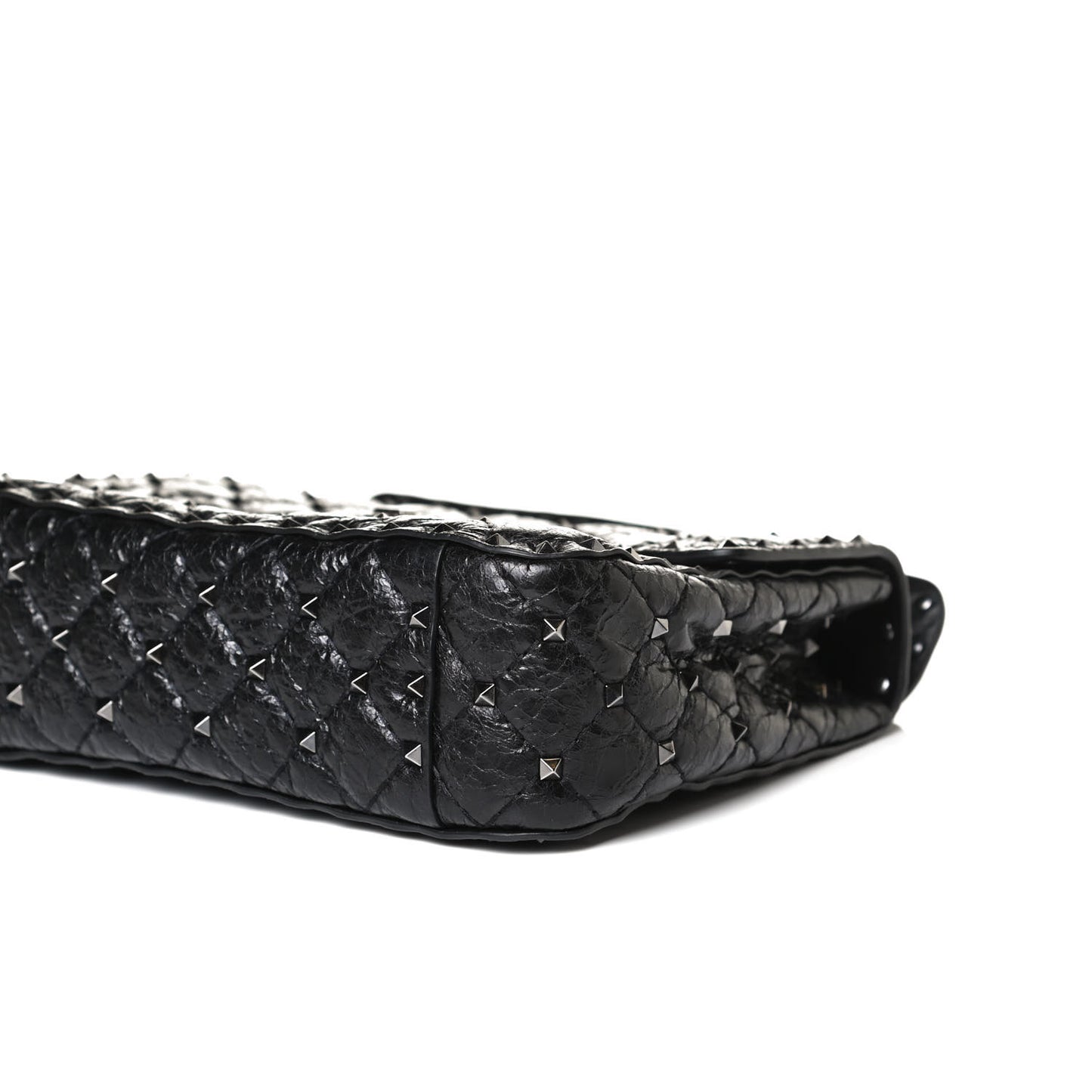 Craquele Nappa Medium Rockstud Spike Shoulder Bag Black