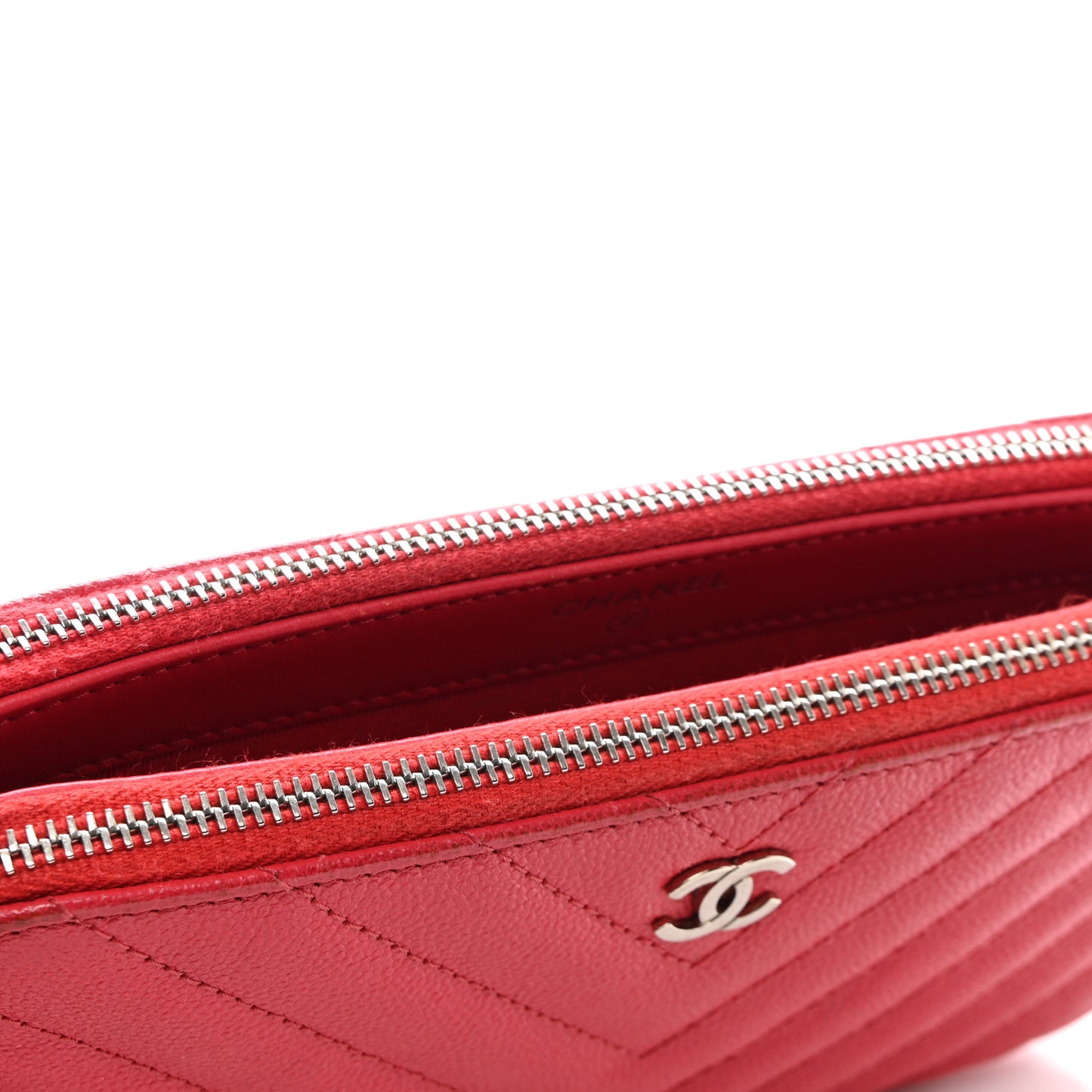 Caviar Chevron Quilted Small Clutch With Chain Light Red