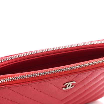 Chanel Caviar Chevron Quilted Small Clutch With Chain Light Red 13 of 15