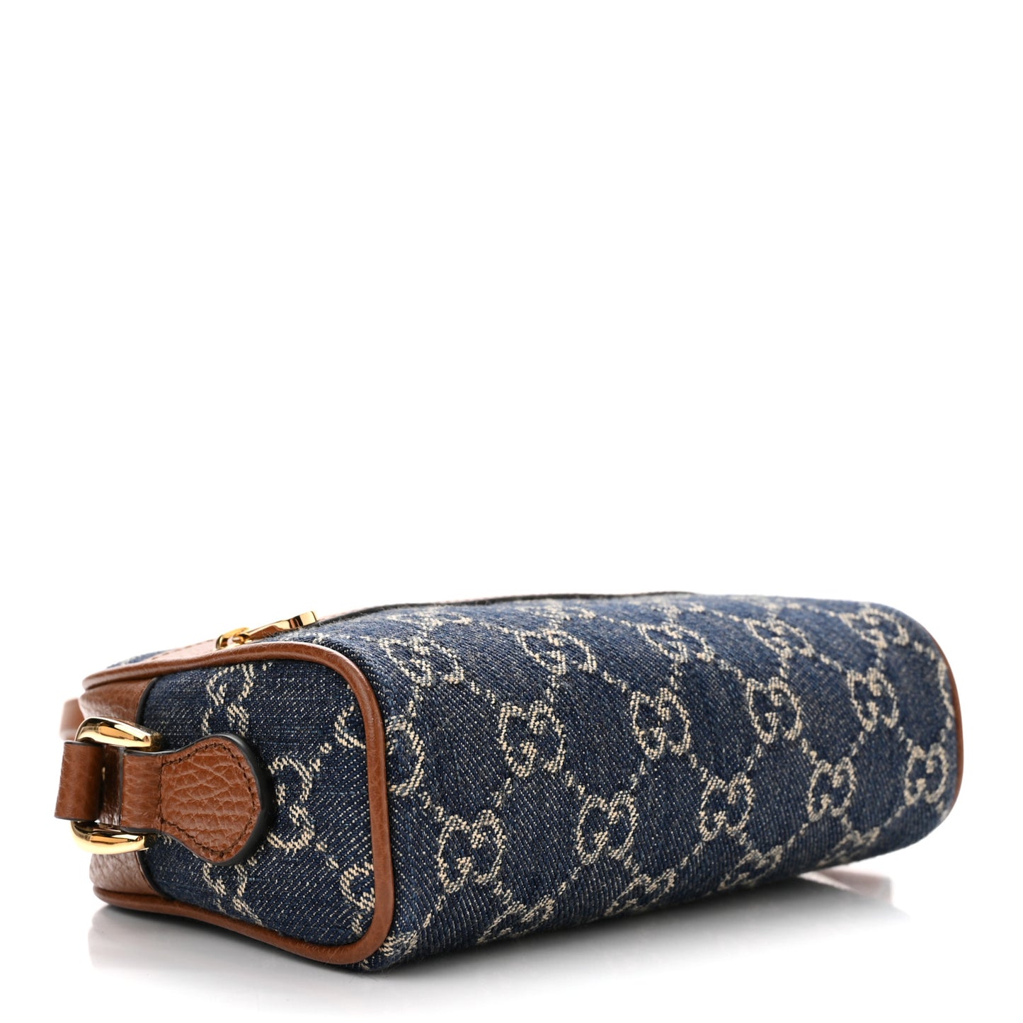 New Denim GG Monogram Dollar Calfskin Mini Ophidia Shoulder Bag Blue Tea Cuir Epilog