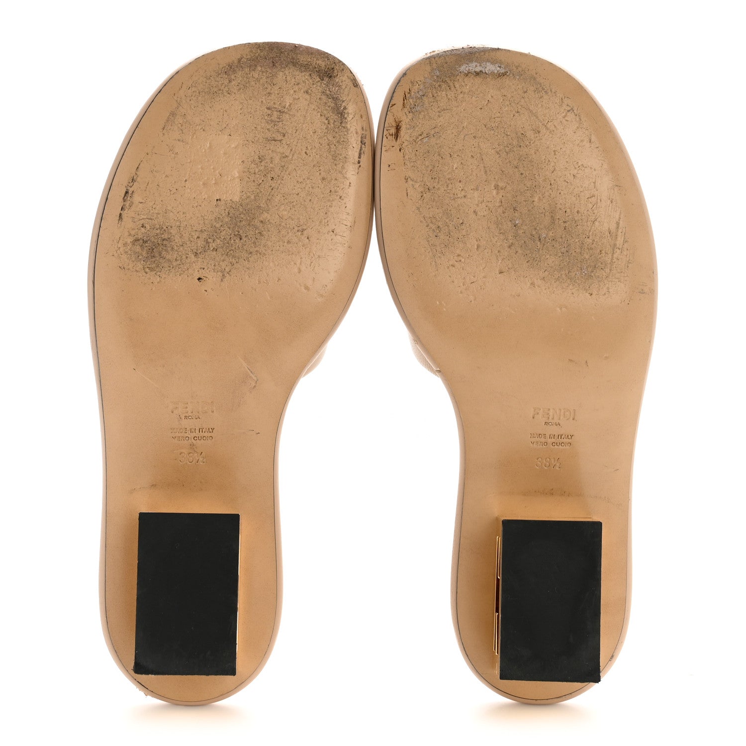 Fendi Nappa Baguette 60mm Slide Sandals 38.5 Buff 6 of 11