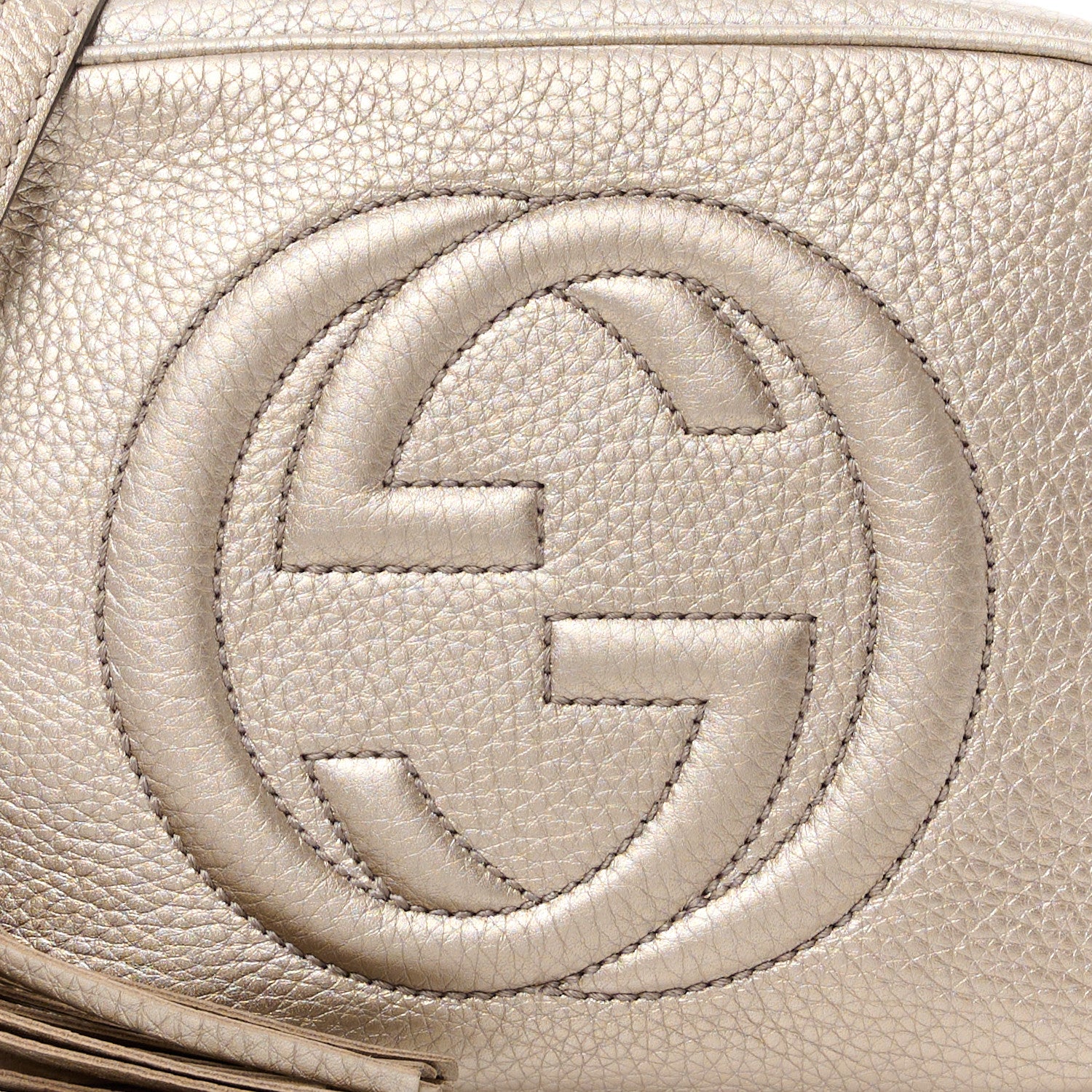 Gucci Metallic Pebbled Calfskin Small Soho Disco Bag Golden Beige 10 of 18