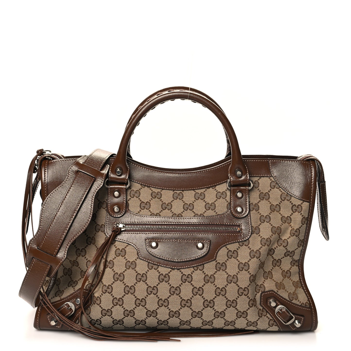 X GUCCI GG Monogram Azalea Calfskin Neo Classic Silver Hardware Medium City Beige Ebony Brown Sugar