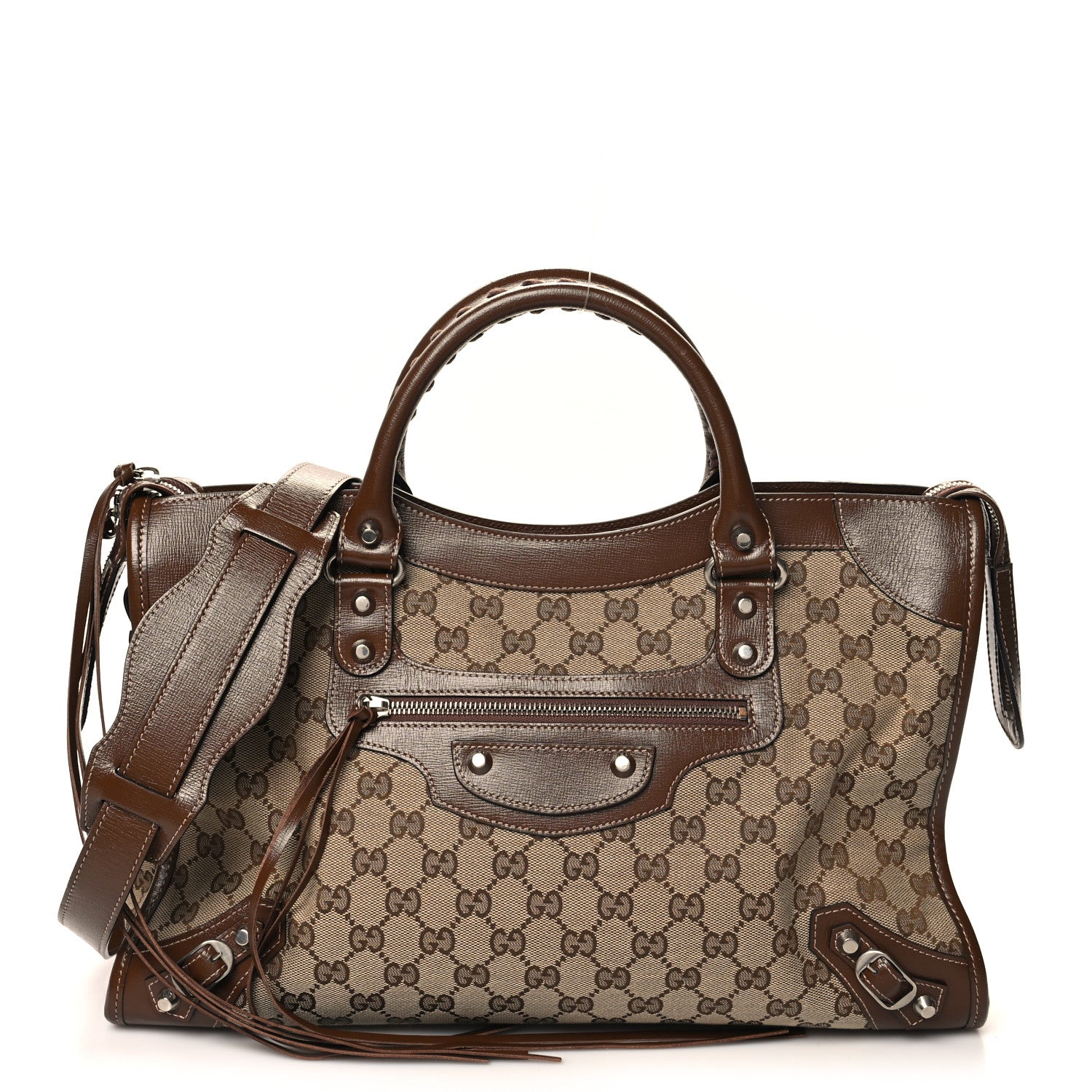 Balenciaga X GUCCI GG Monogram Azalea Calfskin Neo Classic Silver Hardware Medium City Beige Ebony Brown Sugar 1 of 11