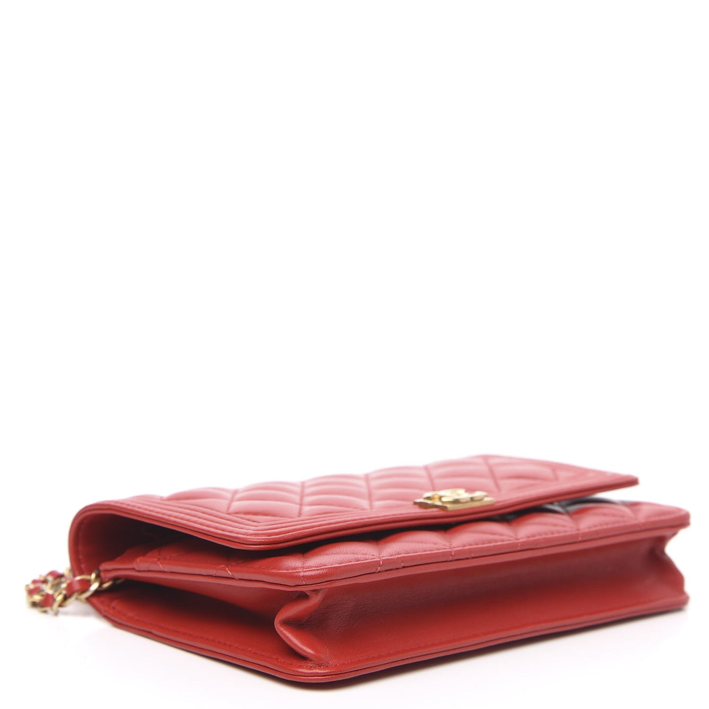 Lambskin Quilted Boy Wallet On Chain WOC Red