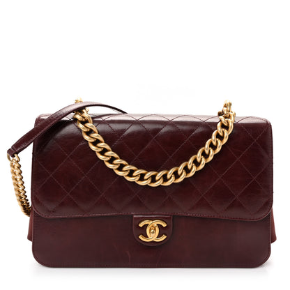 Chanel Calfskin Quilted Straight Lined Flap Burgundy 1 of 11