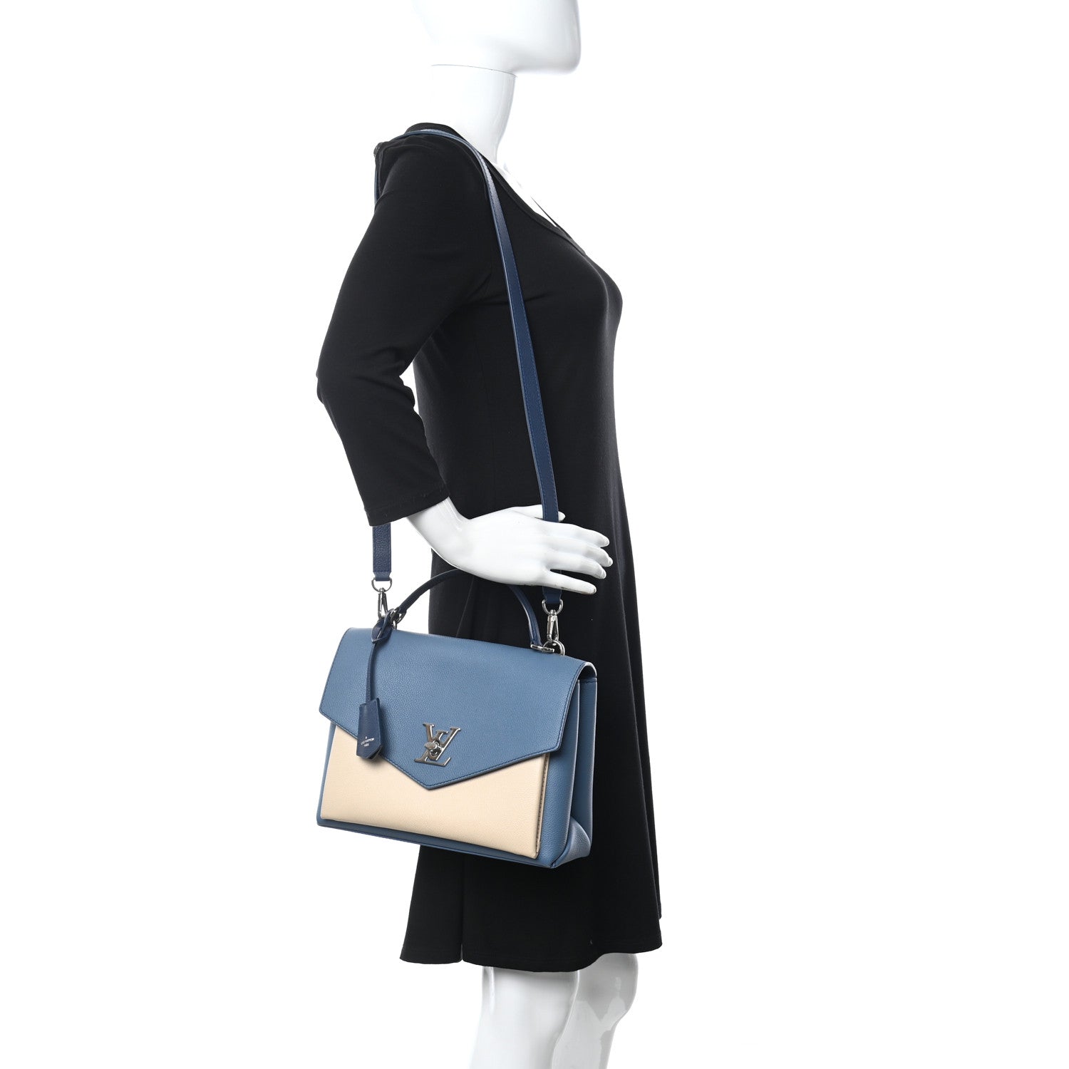 Louis Vuitton Soft Calfskin My Lockme Top Handle Blue Jean Creme 2 of 12