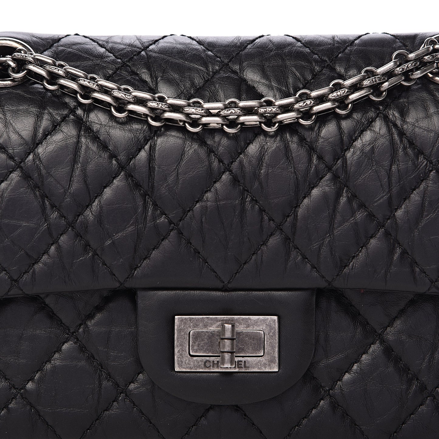 Aged Calfskin Quilted 2.55 Reissue 224 Flap Black