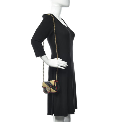 Gucci Vintage Effect Calfskin Matelasse Diagonal Striped Super Mini Torchon GG Marmont Shoulder Bag Black Beige 2 of 8