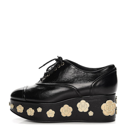 Chanel Crumpled Calfskin Lace Up Platform Oxford 35 Black 1 of 9