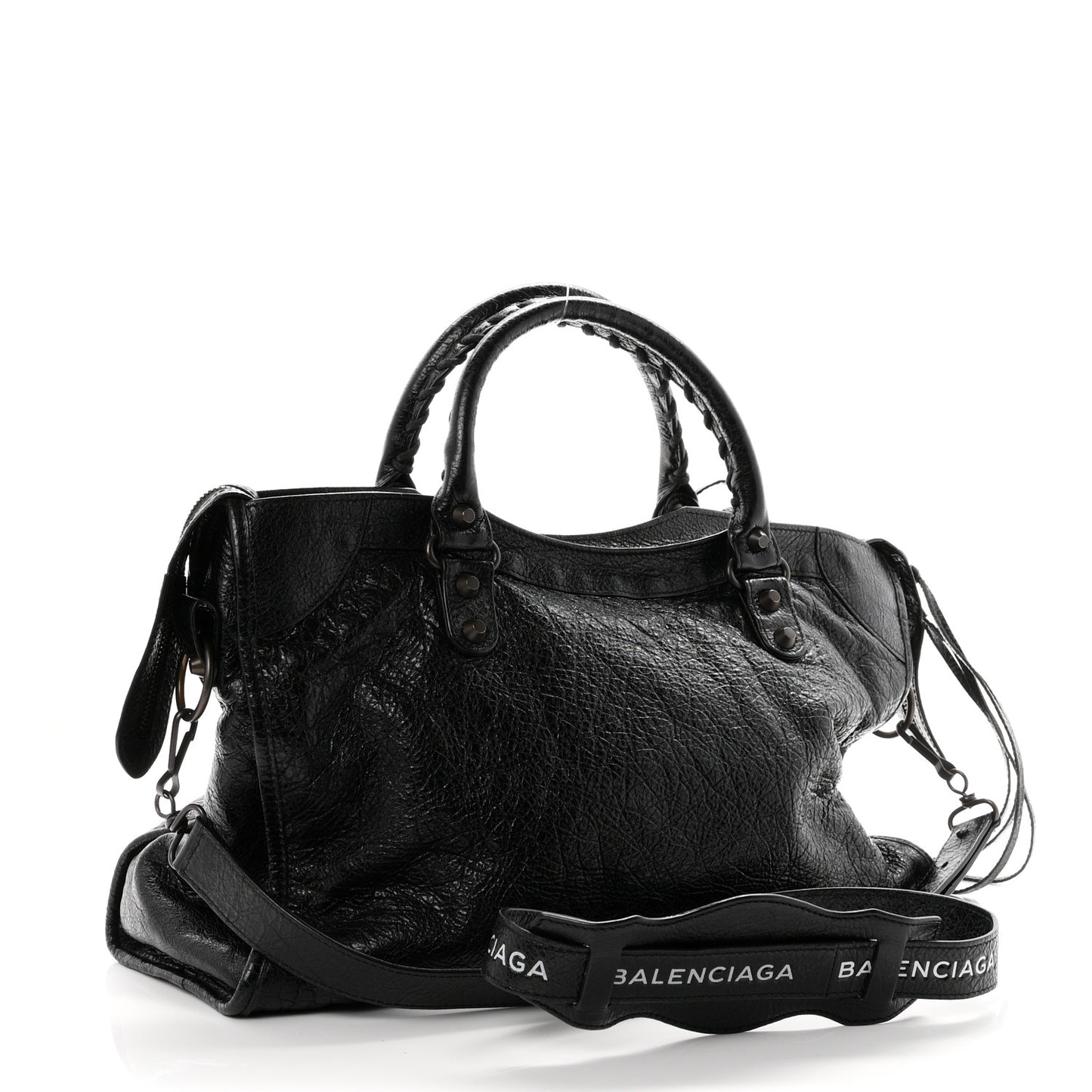 Agneau Classic Hardware City Logo Strap  Black White