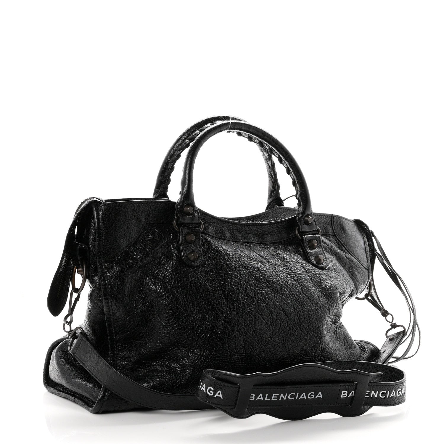 Balenciaga Agneau Classic Hardware City Logo Strap  Black White 4 of 11