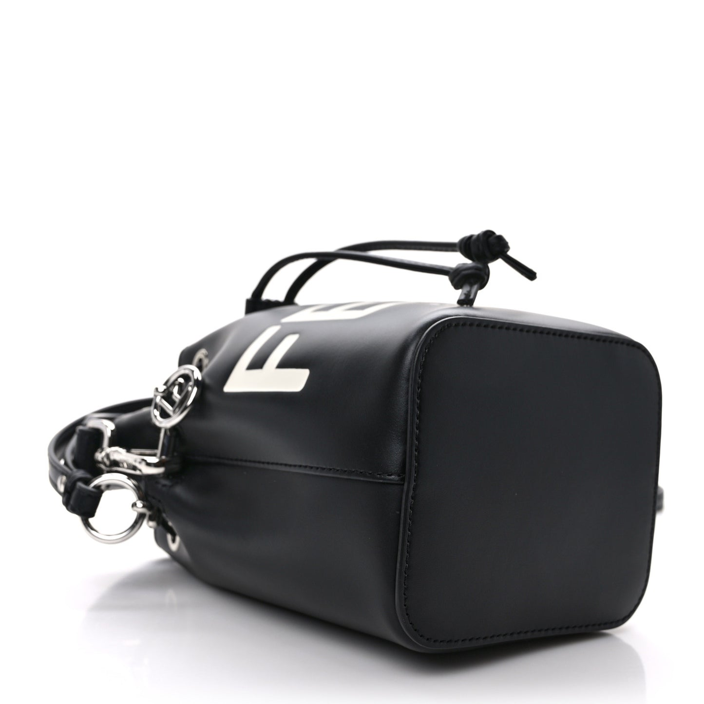 Vitello King F is Fendi Logo Embossed Mini Mon Tresor Bucket Bag Black
