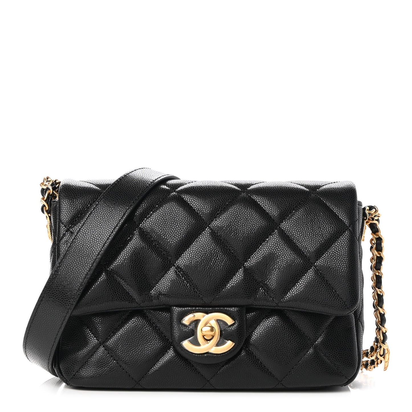 Caviar Quilted Small Twist Your Buttons Flap Black