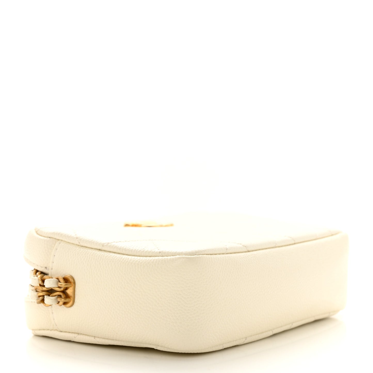 Shiny Caviar Quilted Chain Melody Camera Bag White