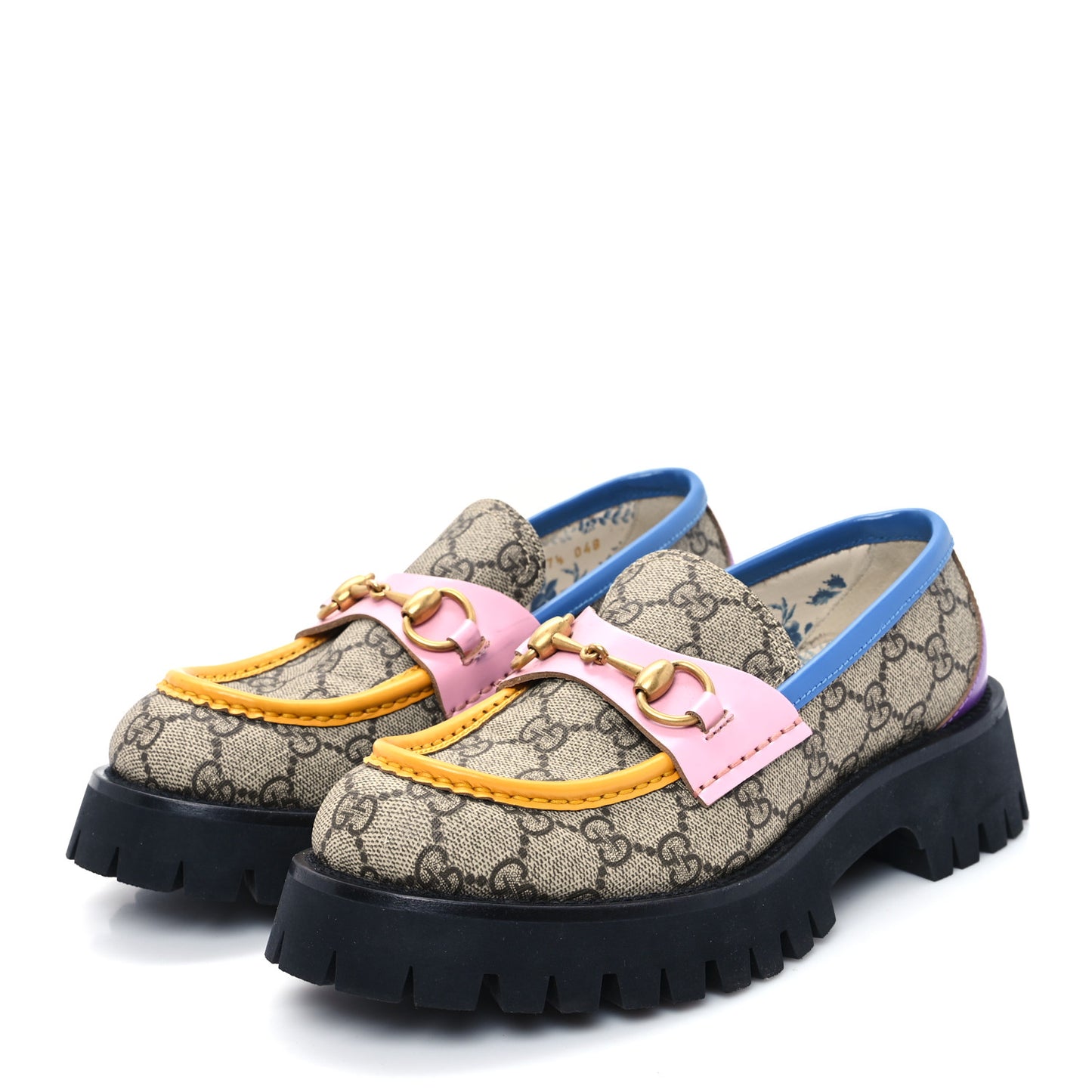 GG Supreme Monogram Cordovan Lux Womens Harald Horsebit 25mm Platform Loafers 37.5 Beige Sugar Pink Crop Shine Purple Marine