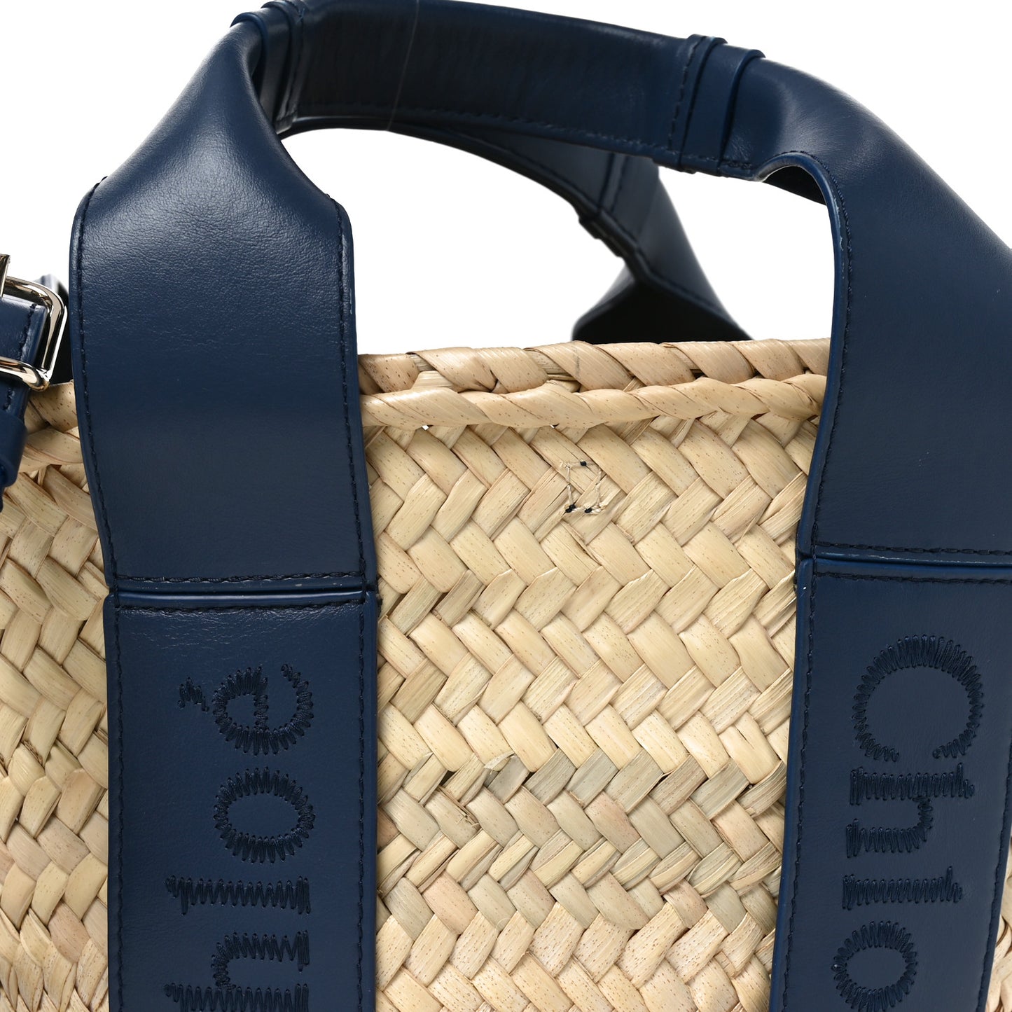 Raffia Smooth Calfskin Small Sense Basket Night Blue