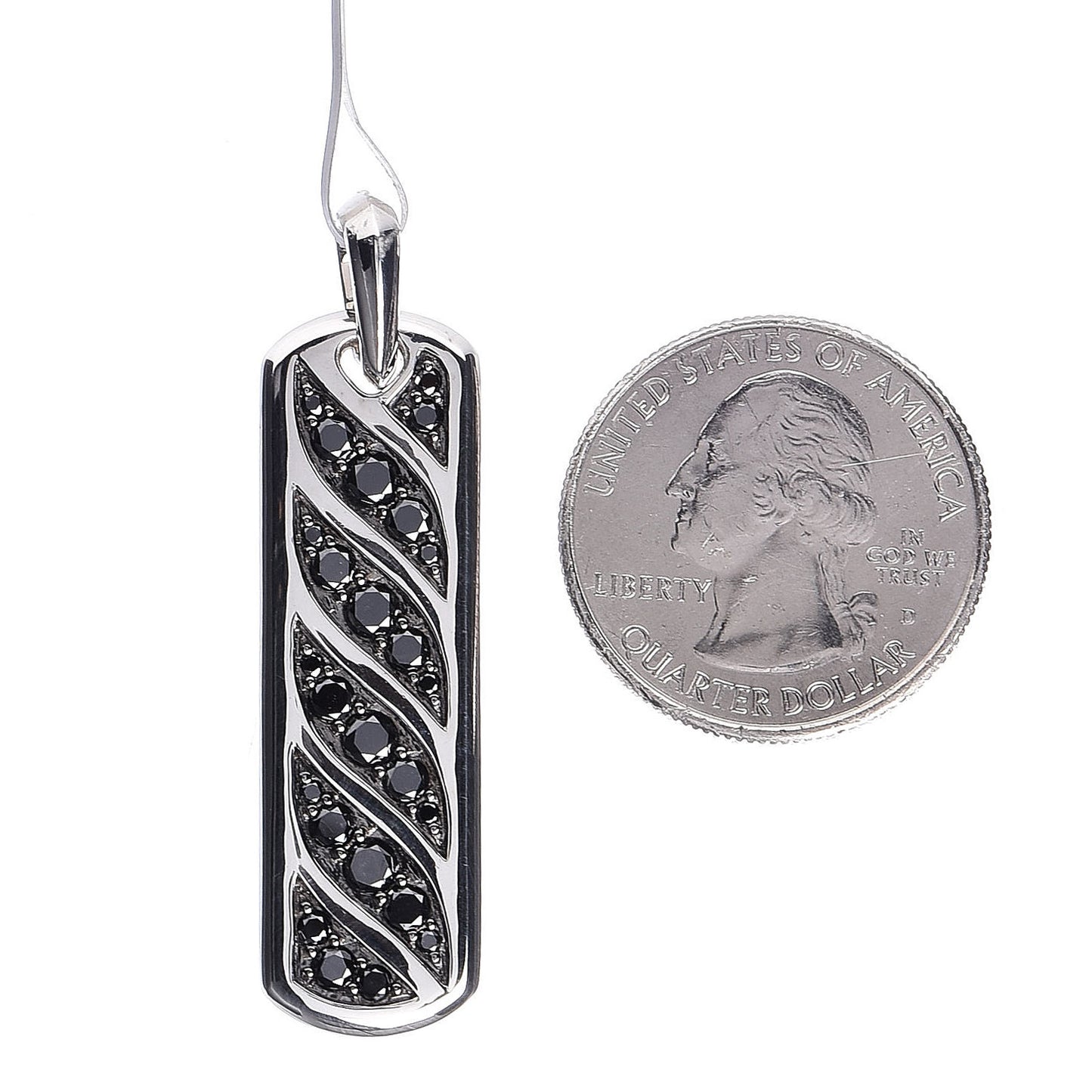 Sterling Silver Black Diamond Mens Graphic Cable Ingot Tag Pendant