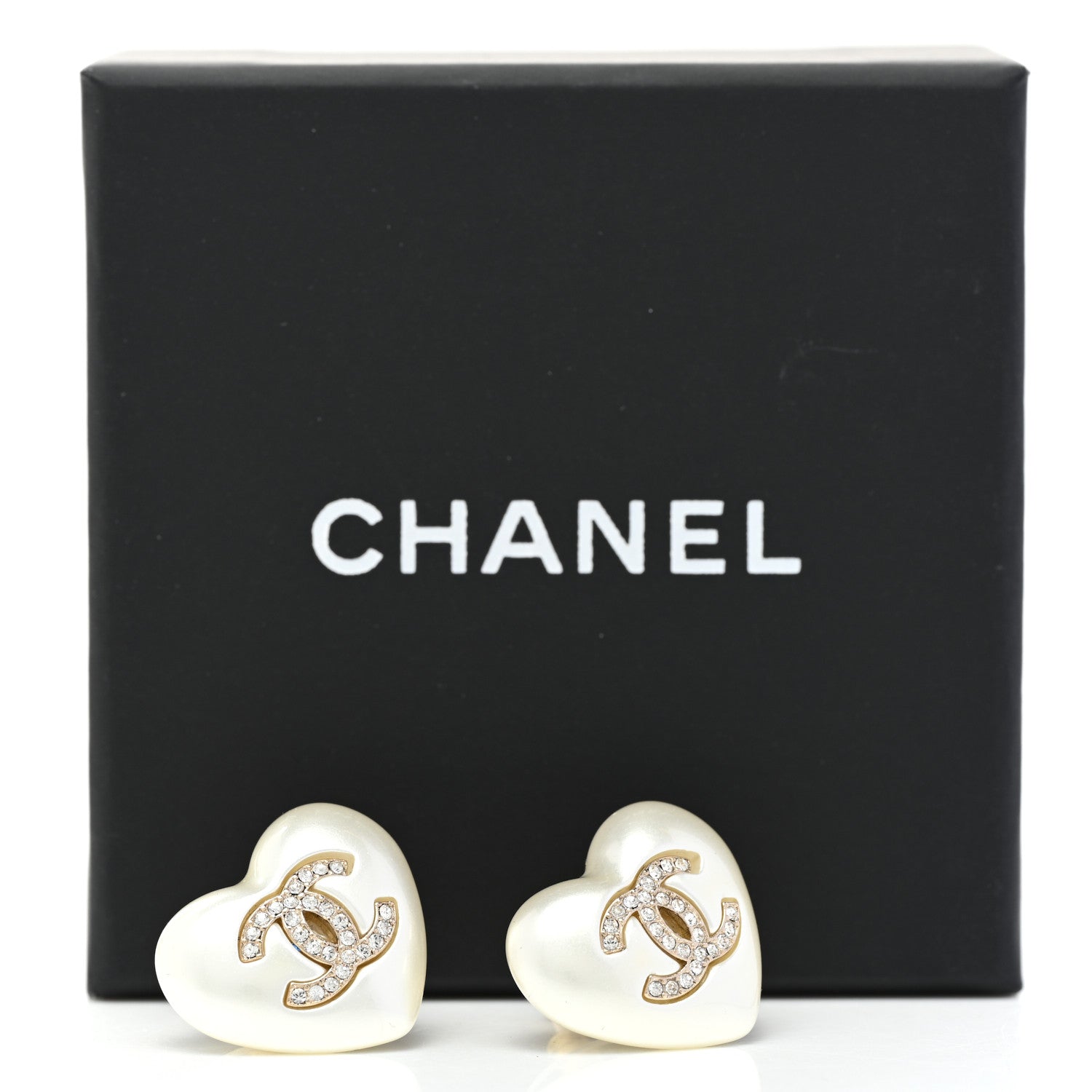 Chanel Pearl Crystal CC Heart Earrings Gold 5 of 5