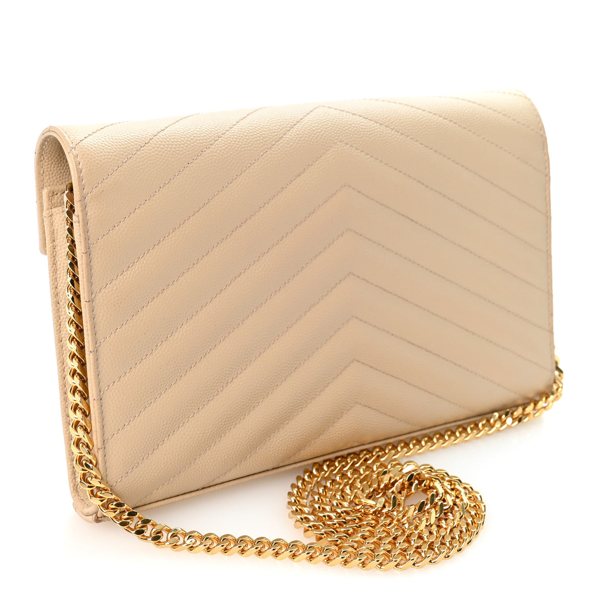 Grain De Poudre Matelasse Chevron Monogram Chain Wallet Nude Powder