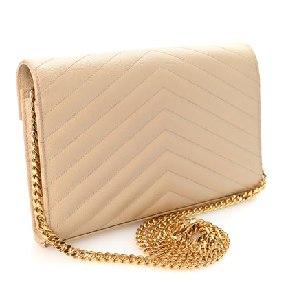 Saint Laurent Grain De Poudre Matelasse Chevron Monogram Chain Wallet Nude Powder 3 of 12