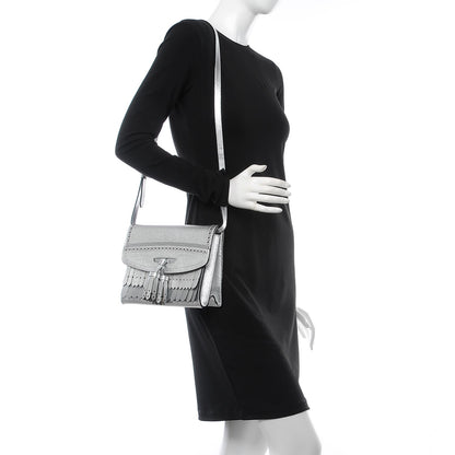 Burberry Metallic Grainy Calfskin Broguing Tassel Small Macken Crossbody Bag Silver 2 of 7