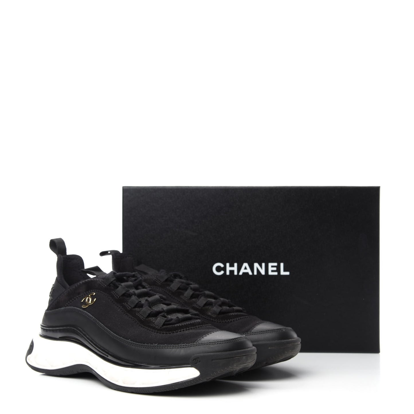 Velvet Calfskin Mixed Fibers CC Sneakers 39.5 Black