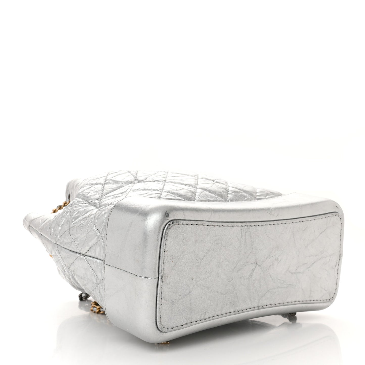 Metallic Crumpled Calfskin Quilted Small Gabrielle Backpack Silver