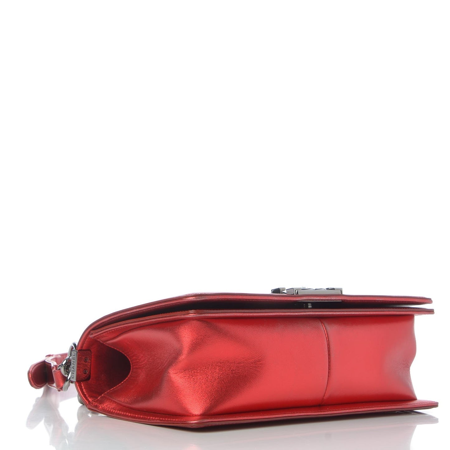 Metallic Patent Quilted Medium Boy Flap Red