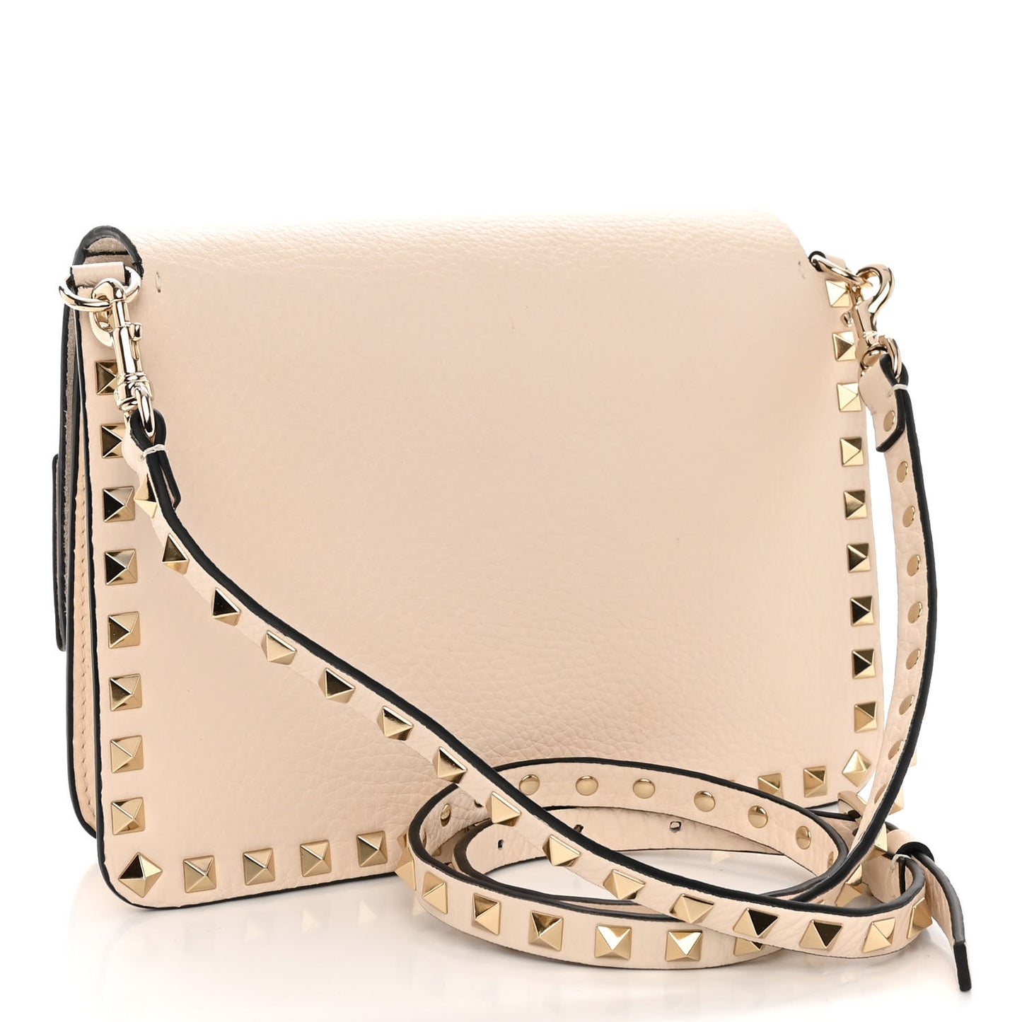 Grained Calfskin Small Rockstud Flap Crossbody Bag Light Ivory