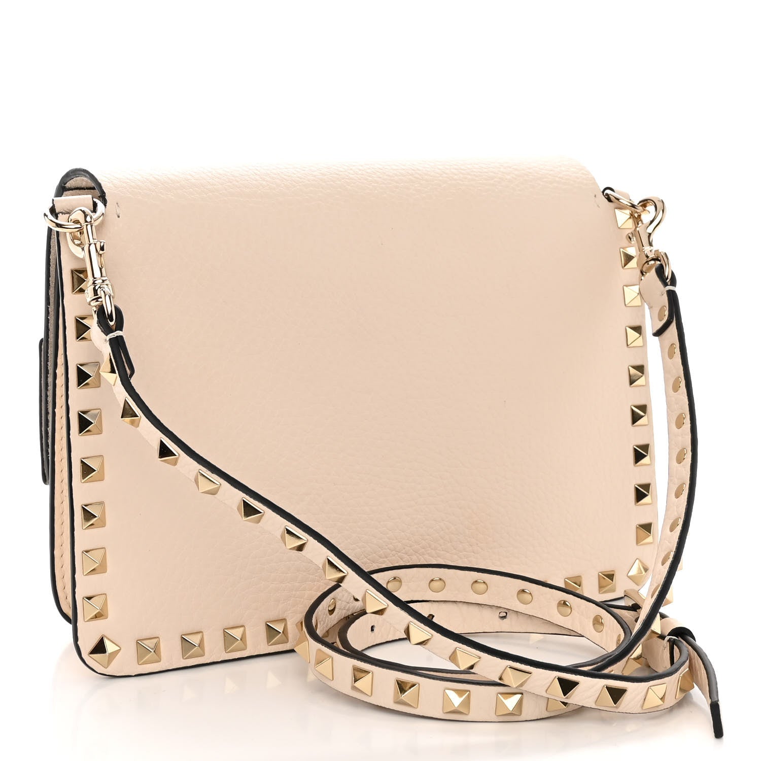 Valentino Garavani Grained Calfskin Small Rockstud Flap Crossbody Bag Light Ivory 3 of 12