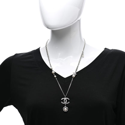 Chanel Crystal Pearl CC Star Necklace Silver 2 of 6