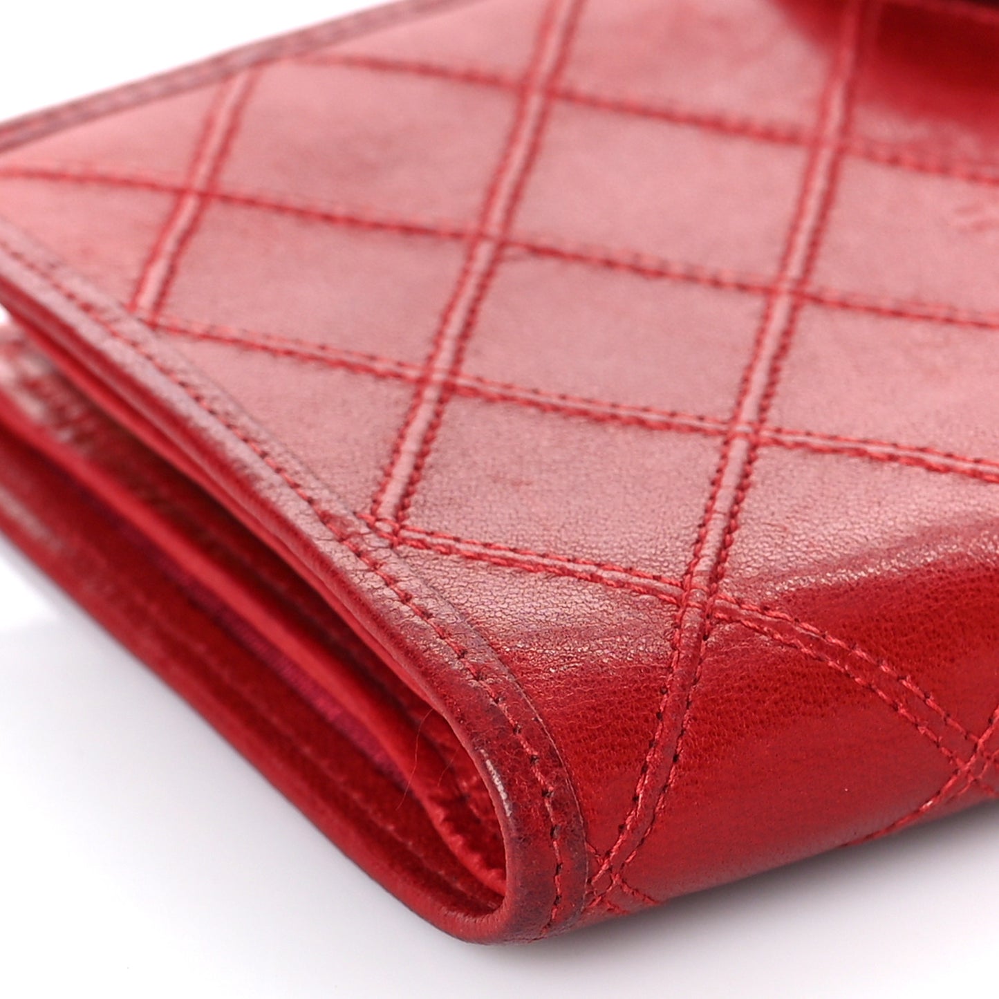 Calfskin Diamond Stitched French Wallet Red