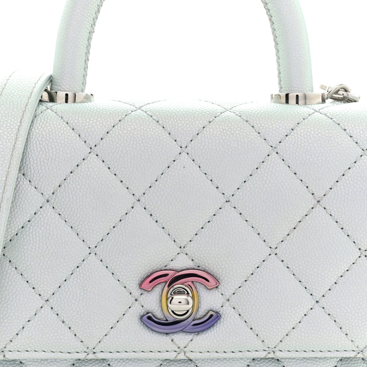 Chanel Iridescent Caviar Quilted Extra Mini Coco Handle Flap Light Blue 8 of 11