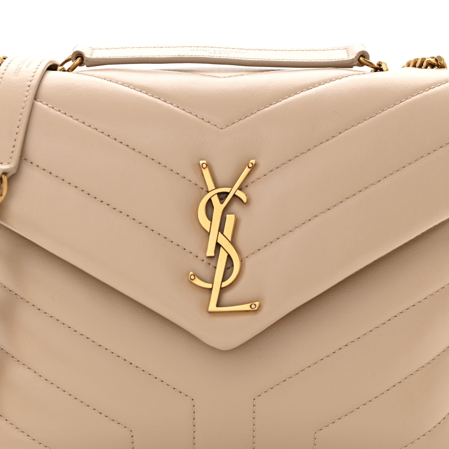 Saint Laurent Calfskin Y Quilted Monogram Small Loulou Chain Satchel Dark Beige 8 of 10