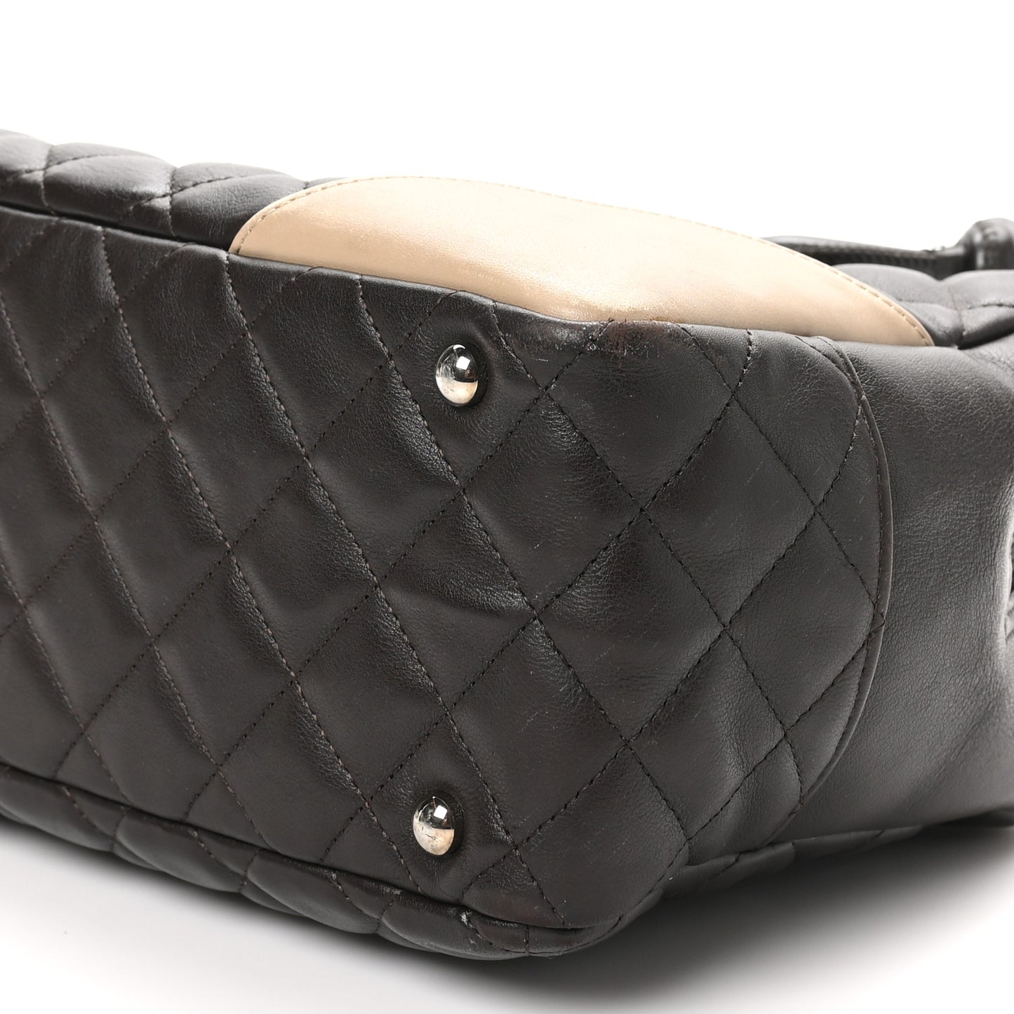 Calfskin Quilted Cambon Large Bowler Brown Beige