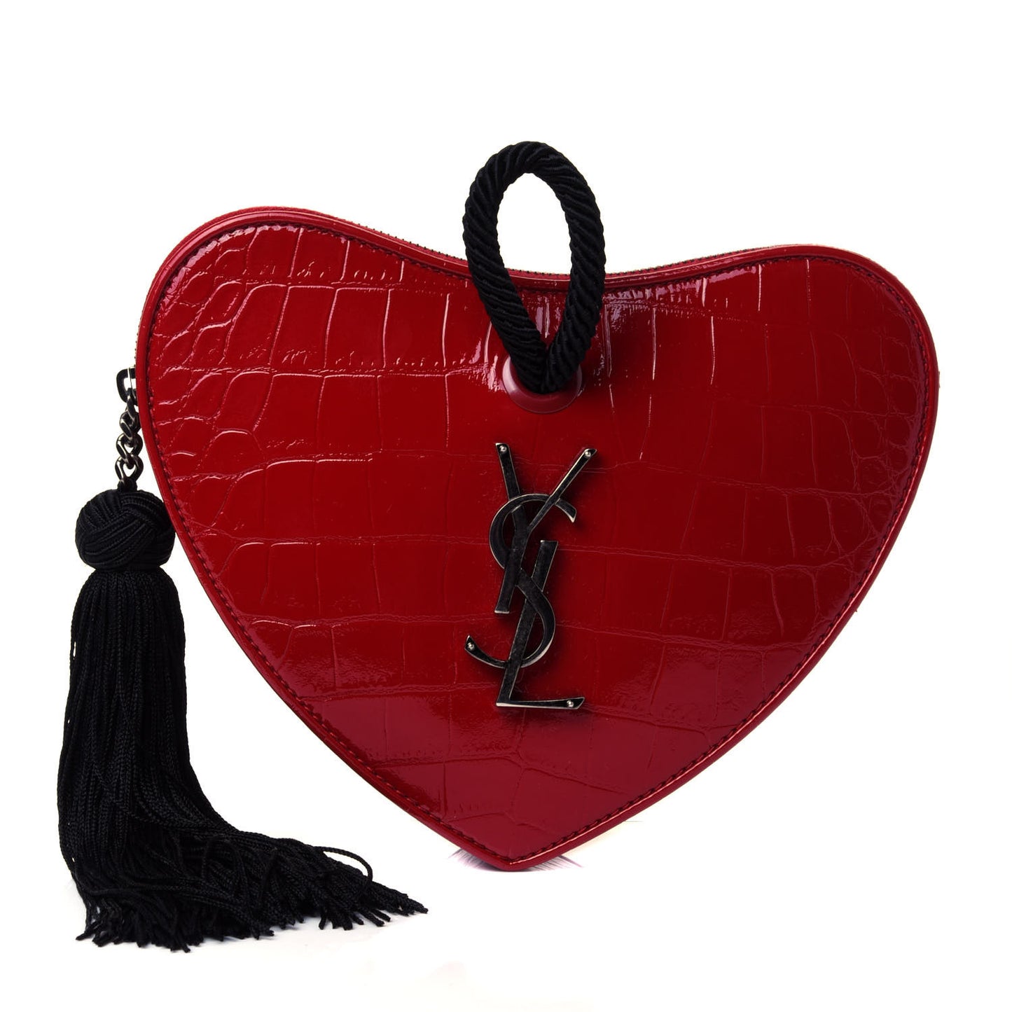 Patent Crocodile Embossed Sac Coeur Heart Shaped Clutch Red