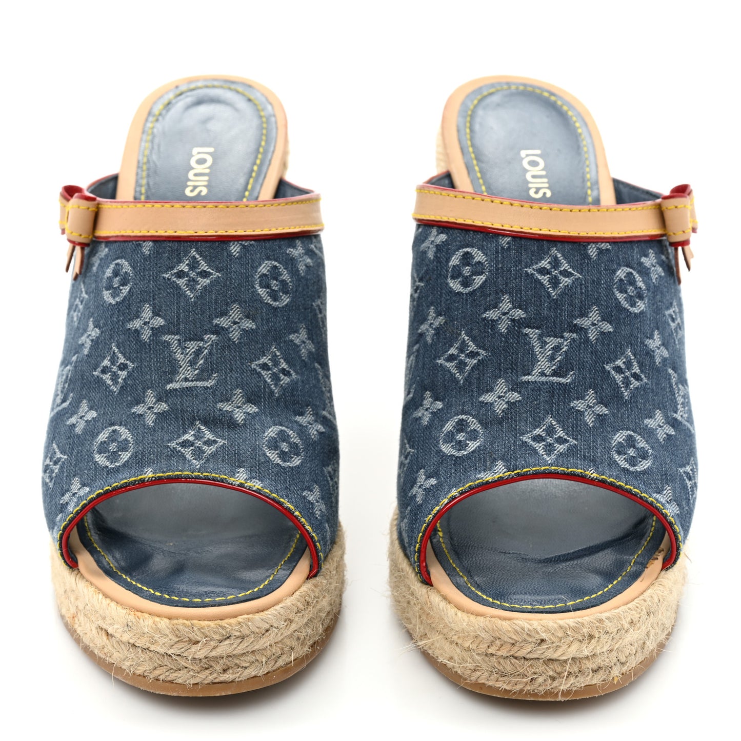 Denim Monogram Bow Espadrille Wedges 41 Blue