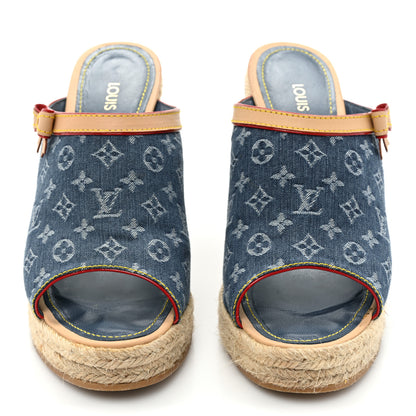 Louis Vuitton Denim Monogram Bow Espadrille Wedges 41 Blue 2 of 14