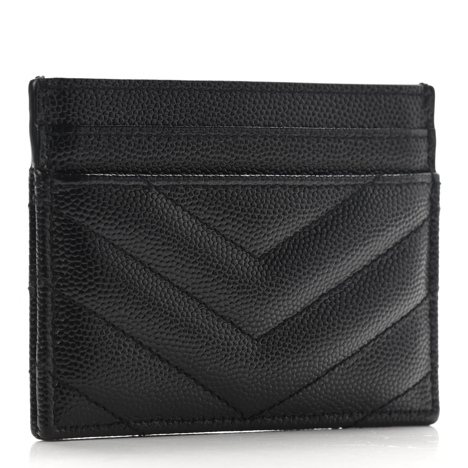 Saint Laurent Grain De Poudre Matelasse Chevron Monogram Credit Card Case Black 3 of 8